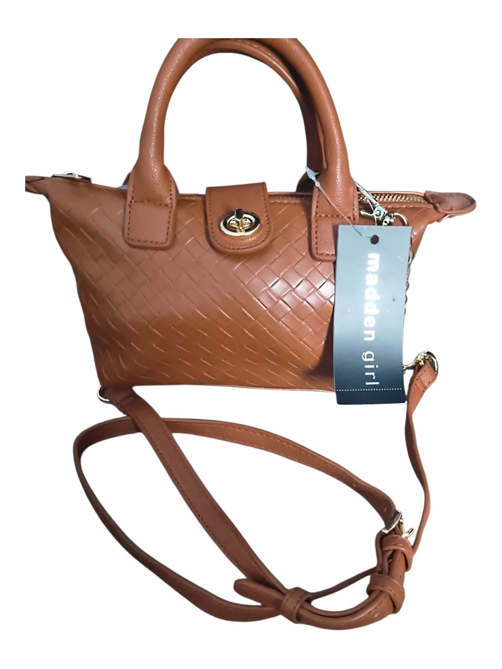 Madden Girl Tan Woven Faux-Leather Crossbody Satchel